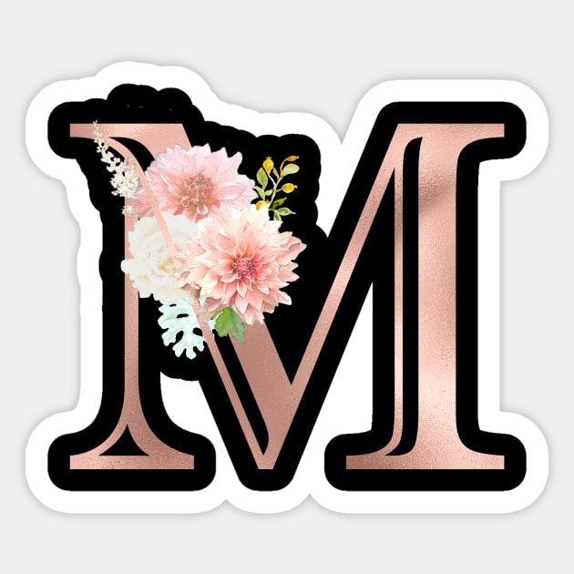 Letter M Rose Gold Monogram Blush Pink Flowers Sticker by ColorFlowCreations